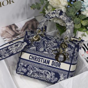 Christian Dior Medium Lady D-Lite Bag Blue, For Women, Women’s Handbags 24cm/9.5in CD M0565ORGO_M928