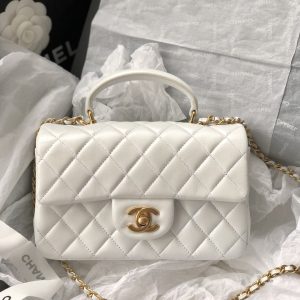 Chanel Mini Flap Bag With Top Handle White For Women 7.8in/20cm