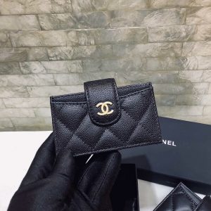 Chanel CO-CO Card Holder Wallet 10cm/4in Gold Hardware For Women Black