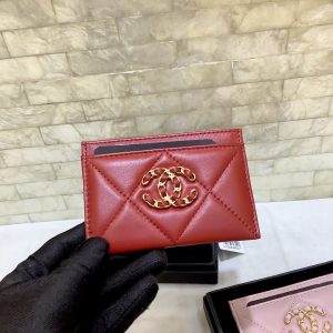 Chanel CO-CO 19 Card Holder Wallet 11cm/4.3in Gold Toned Hardware For Women Red
