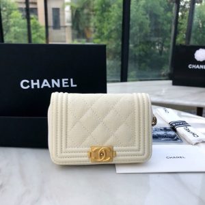 Chanel CO-CO Boy Chanel Zipped Coin Purse11cm/4.3in Gold Toned Hardware For Women White