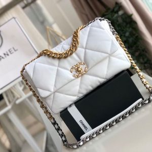 Chanel 19 HandBag White For Women 11.8in/30cm