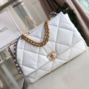 Chanel 19 Maxi HandBag White For Women, Women's Bags, Shoulder And Crossbody Bags 14in/36cm AS1162