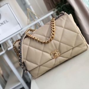 Chanel 19 Maxi HandBag Beige For Women 14in/36cm