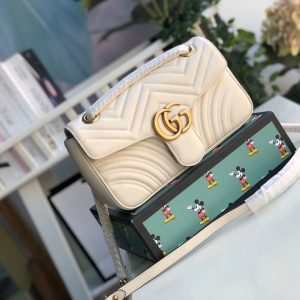 Gucci GG Marmont Small Matelassé Shoulder Bag White Matelassé Chevron For Women 10in/26cm 443497 DTDIT 9022