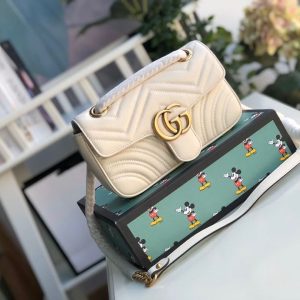 Gucci Marmont Matelassé Mini Bag  White  For Women 8.5in/22cm GG 446744 DTDIT 9022