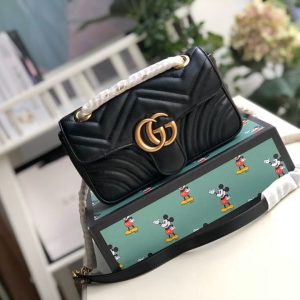 Gucci Marmont Matelassé Mini Bag Black Matelassé Chevron For Women 8.5in/22cm GG 446744 DTDIT 1000