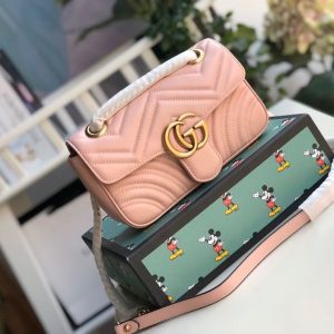 Gucci Marmont Matelassé Mini Bag  Dust Pink Matelassé Chevron  For Women 8.5in/22cm GG