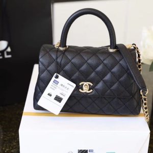 Chanel Coco With Top Handle Bag Gold Toned Hardware Black For Women 9.4in/24cm