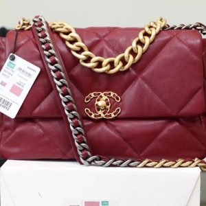 Chanel 19 Handbag 26cm Bordeaux For Women AS1160
