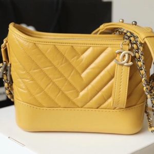 Chanel Chevron Gabrielle Hobo Bag 20cm Aged Calfskin Leather Spring/Summer Act 1 Collection, Yellow