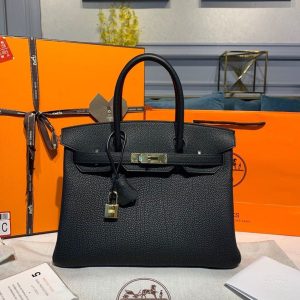 Hermes Birkin Black For Women Gold Toned Hardware 9.8in/25cm