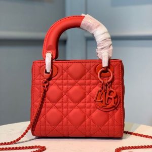 Christian Dior Mini Lady Dior Bag with Chain Matte Hardware Spring/Summer Collection, Red , For Women Women’s Handbags, 18cm CD