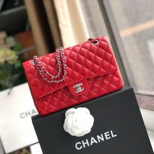Chanel Classic HandBag Red For Women 9.9in/25.5cm A01112