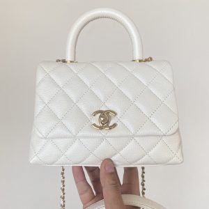 Chanel Mini Flap Bag Top Handle White For Women 7.5in/19cm