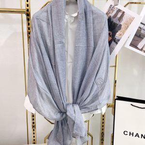 Chanel Cashmere Silk Rectangle Light Blue Scarf Large 200cm/78in