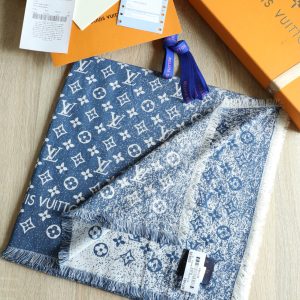 Louis Vuitton Silk Wool Square Navy Blue Scarf 140cm/55in
