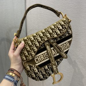 Christian Dior Saddle Bag Brown Oblique Canvas Gold Toned Hardware For Women 25cm/10in CD