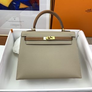 Hermes Kelly 25 Sellier Epsom Greige/Brown Bag For Women, Women's Handbags, Shoulder Bags 10in/25cm