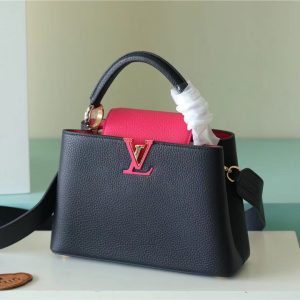 Louis Vuitton Capucines BB Taurillon Black/ Rose Berlingot For Women, Women’s Bags, Shoulder And Crossbody Bags 10.6in/27cm LV