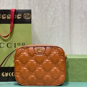 GUCCI GG MATELASSE LEATHER SMALL BAG BROWN