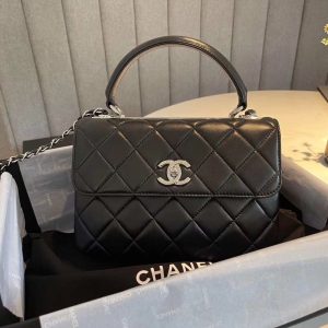 Chanel Classic Flap Bag Silver Hardware Black 9.8in/25cm