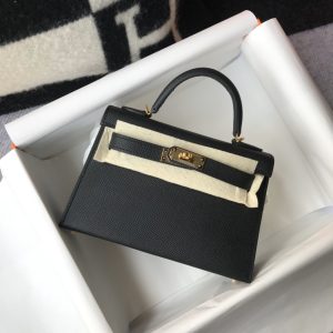 Hermes Mini Kelly 19 Sellier Epsom Black Bag For Women, Women's Handbags, Shoulder Bags 7.5in/19cm