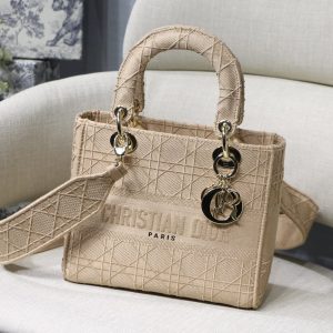 Christian Dior Medium Lady Dior Bag Gold Toned Hardware Beige For Women 9.5in/24cm CD