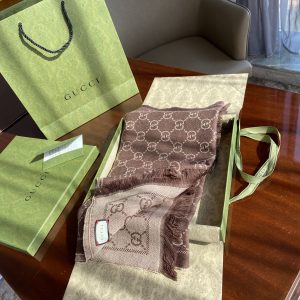 Gucci GG Lamé Lacquard Stole Scarf Brown 71in/180cm