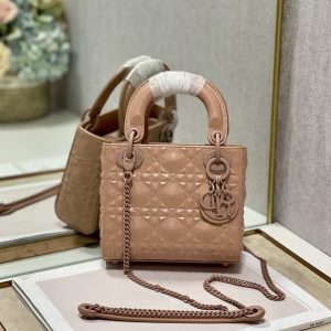 Christian Dior Mini Lady Dior Bag Cannage with Beaded Motif, Brown, For Women Women’s Handbags, Crossbody Bags, 18cm CD