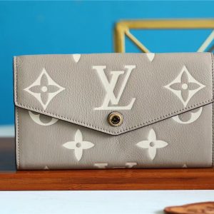 Louis Vuitton Sarah Wallet Monogram Empreinte Tourterelle Gray / Cream For Women, Women's Wallets 7.5in/19cm LV M81049