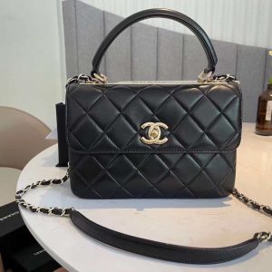 Chanel Classic Flap Bag Gold Toned Hardware Black 9.8in/25cm