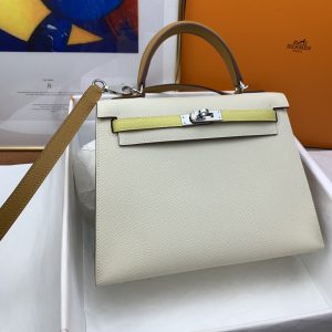 Hermes Kelly 25 Sellier Epsom Craie/Yellow Bag For Women, Women's Handbags, Shoulder Bags 10in/25cm