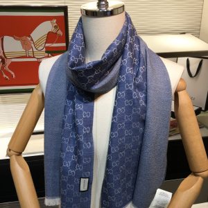 Gucci GG Wool Jacquard Scarf Blue 71in/180cm