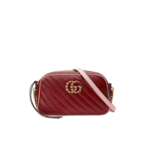 GUCCI GG WOMEN GG MARMONT SMALL SHOULDER BAG DARK RED DIAGONAL MATELASSÉ LEATHER 24CM 447632 1X5EG 6476