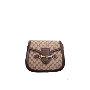 GUCCI LADY WEB ORIGINAL GG SHOULDER BAG BEIGE AND BROWN HAND STAINED LEATHER 25CM