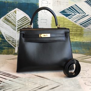 Hermes Kelly 28 Black Bag With Gold Toned Harware For Women, Women's Handbags, Shoulder Bags 11in/28cm