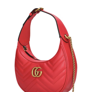 GUCCI MARMONT HALF MOON SHAPED MINI BAG RED 21CM
