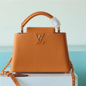 Louis Vuitton Capucines BB Taurillon Jaune Sunbeam For Women, Women's Handbags, Shoulder And Crossbody Bags 27cm/10.6in LV 