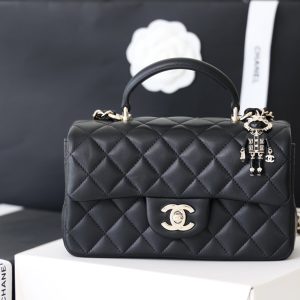Chanel Mini Flapbag With Top Handle Black For Women 7.8in/20cm