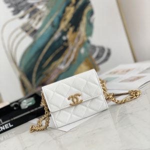Chanel Mini Flap Bag Gold Toned Hardware White For Women 4.7in/12cm