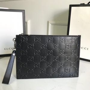 Gucci GG Embossed Pouch Black For Men, Men's Pouch 12in/31cm GG 625569 1W3AN 1000