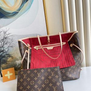 Louis Vuitton Neverfull MM Monogram Canvas Red For Women, Women's Handbags, Shoulder Bags 12.6in/31cm LV M41178