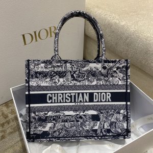 Christian Dior Medium Dior Book Tote Toile de Jouy Stripes Embroidery, Black For Women Women’s Handbags, 36cm CD
