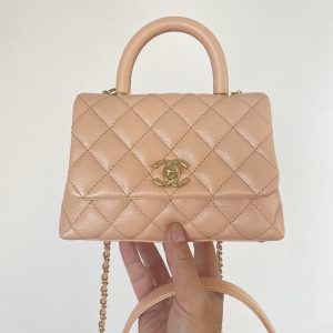 Chanel Mini Flap Bag Top Handle Light Brown For Women 7.5in/19cm