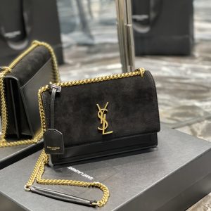 Saint Laurent Sunset Medium Chain Bag Black For Women 9.8in/22cm YSL