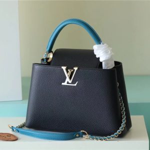 Louis Vuitton Capucines MM Taurillon Black/ Blue For Women, Women’s Bags, Shoulder And Crossbody Bags 12.4in/31.5cm LV 
