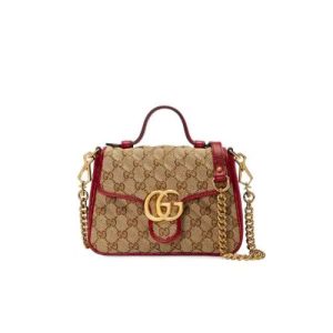 GUCCI MARMONT TOP HANDLE BAG RED BEIGE 21CM