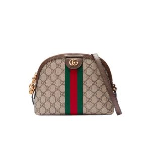 GUCCI OPHIDIA GG SMALL SHOULDER BAG BEIGE WITH BROWN LEATHER 23.5CM 499621 K05NG 8745