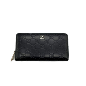 GUCCI GG SIGNATURE ZIP WALLET BLACK 19CM 473928 CWC1N 1000